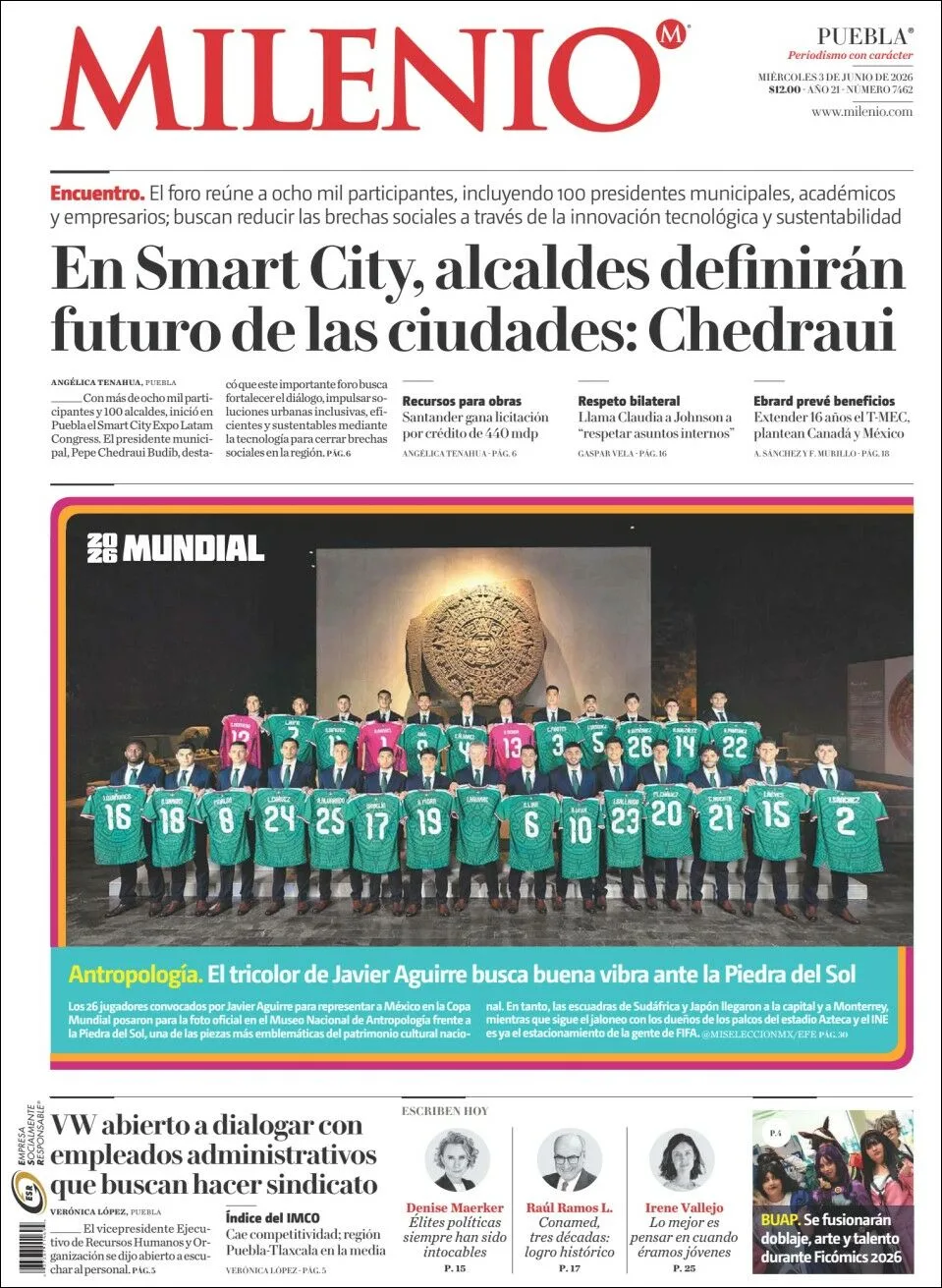 Portada de Milenio Puebla del miércoles, 3 de junio de 2026