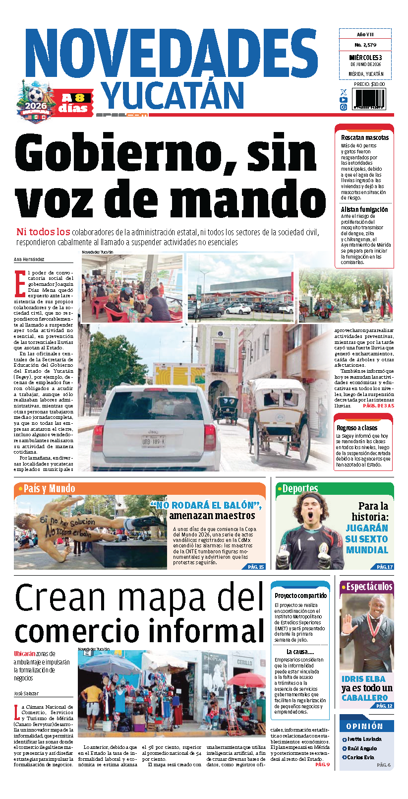 Portada de Novedades Yucatan del miércoles, 3 de junio de 2026