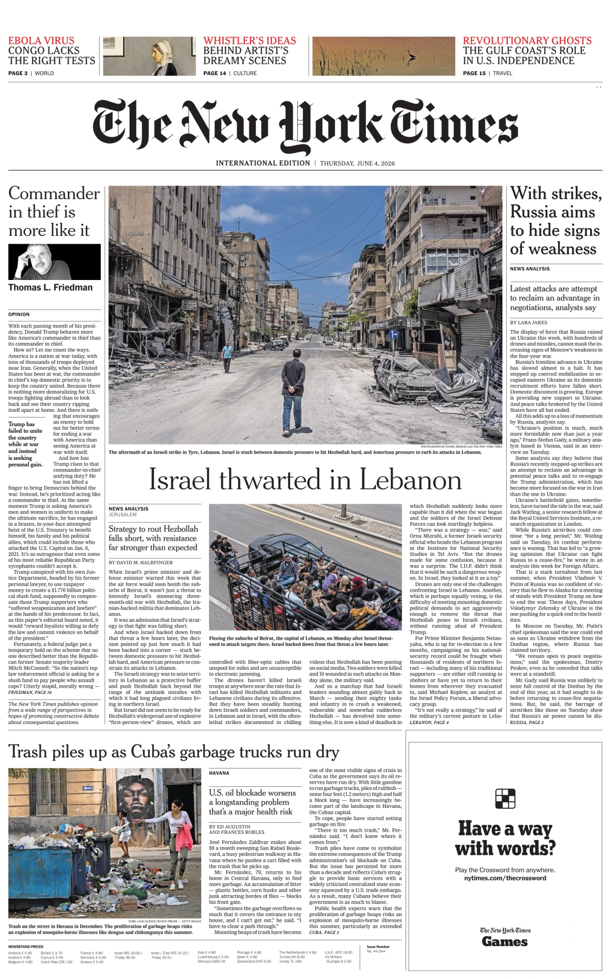 Portada de The New York Times (international) del jueves, 4 de junio de 2026