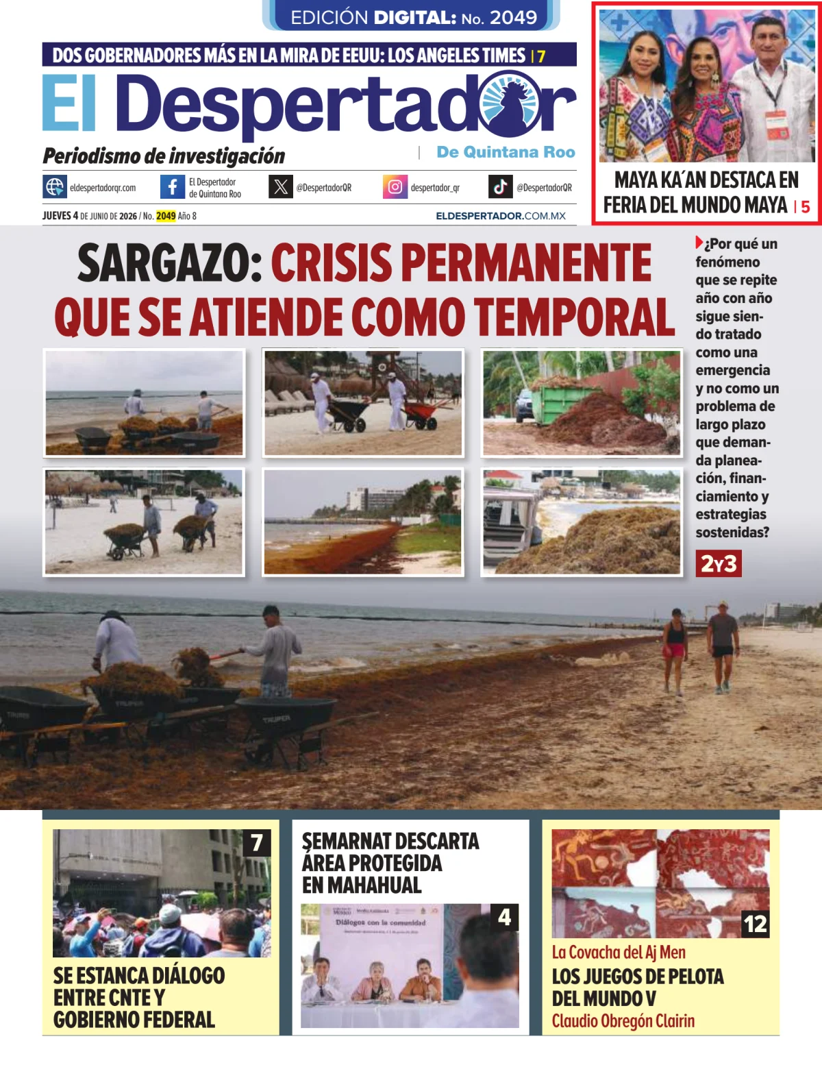 Portada de El Despertador de Quintana Roo del jueves, 4 de junio de 2026