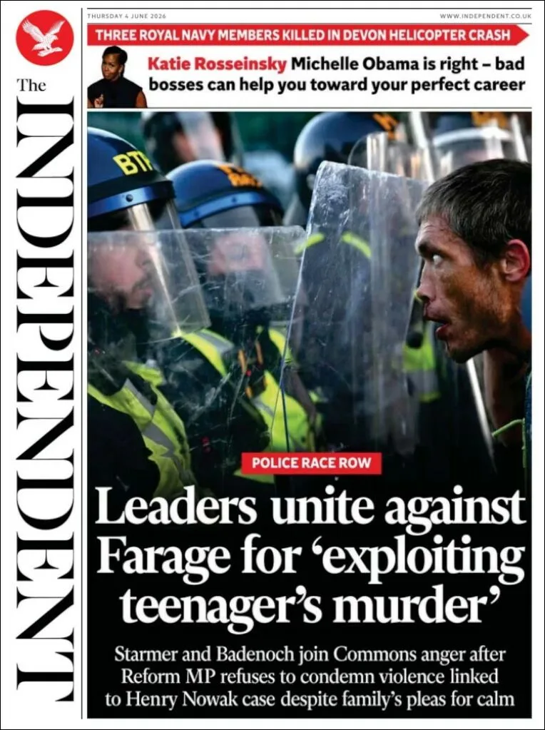 Portada de The Independent del jueves, 4 de junio de 2026