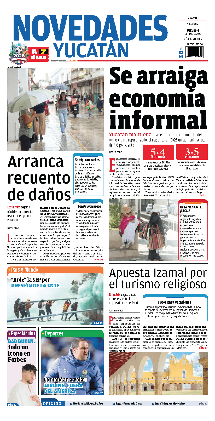 Portada de Novedades Yucatan del jueves, 4 de junio de 2026