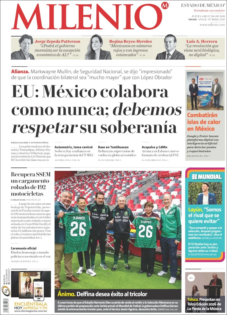 Portada de Milenio Edo de Mexico del jueves, 4 de junio de 2026