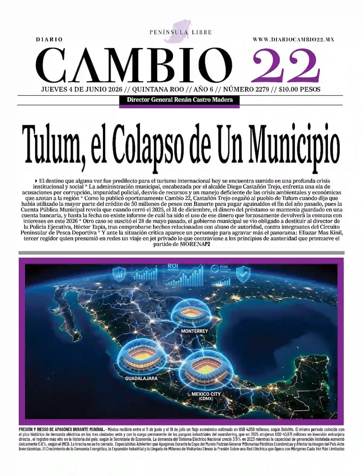 Portada de Diario Cambio 22 (portada) del jueves, 4 de junio de 2026