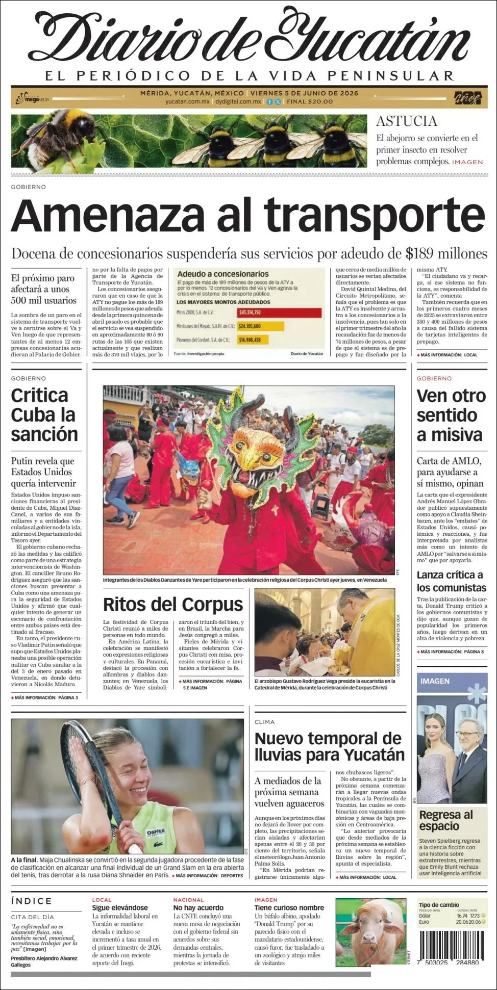 Portada de Diario de Yucatán del viernes, 5 de junio de 2026