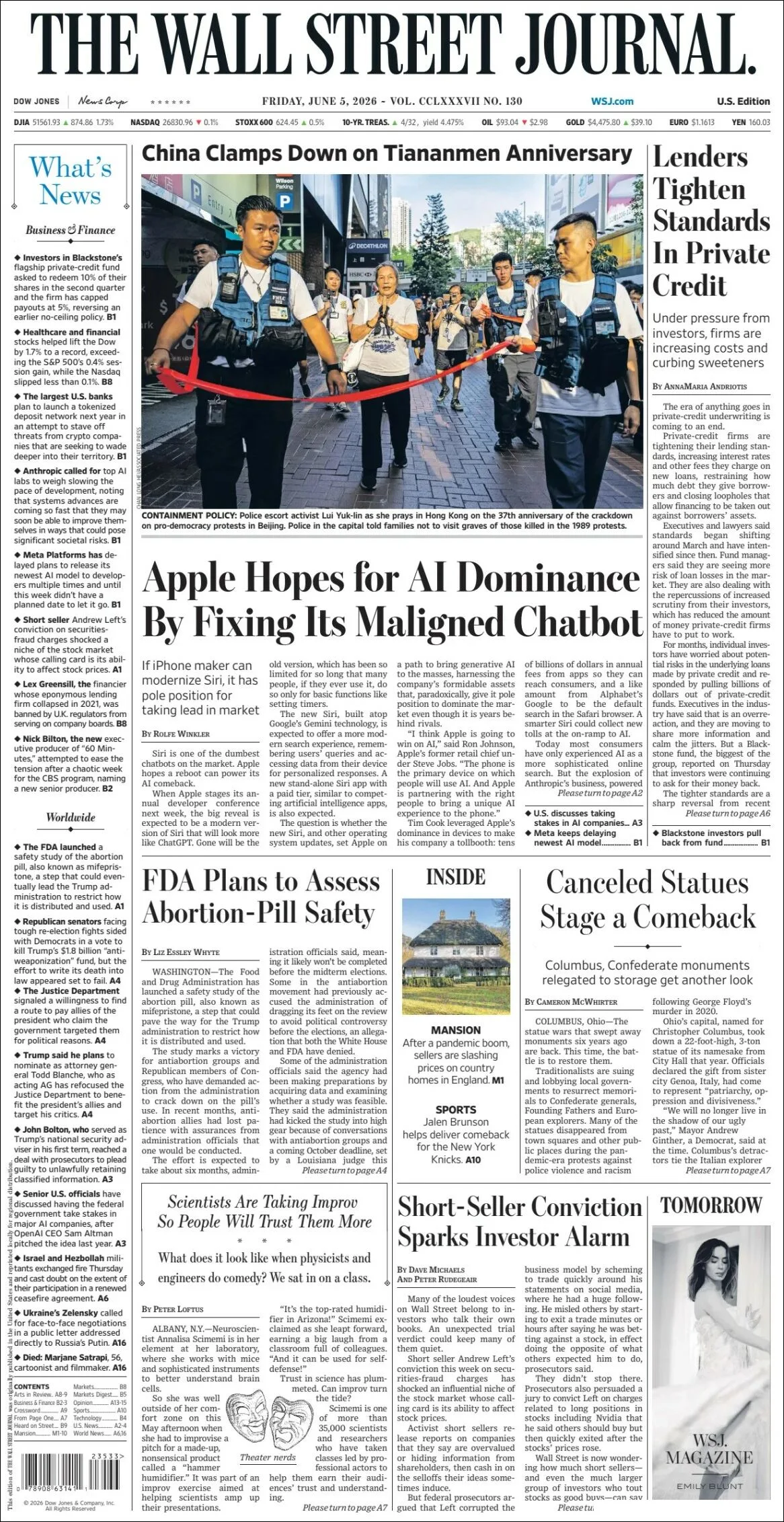 Portada de The Wall Street Journal