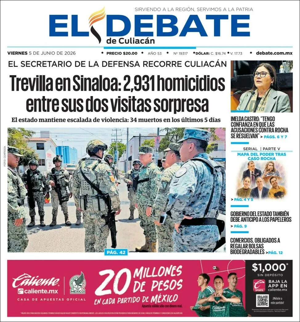 Portada de El Debate de Culiacan del viernes, 5 de junio de 2026
