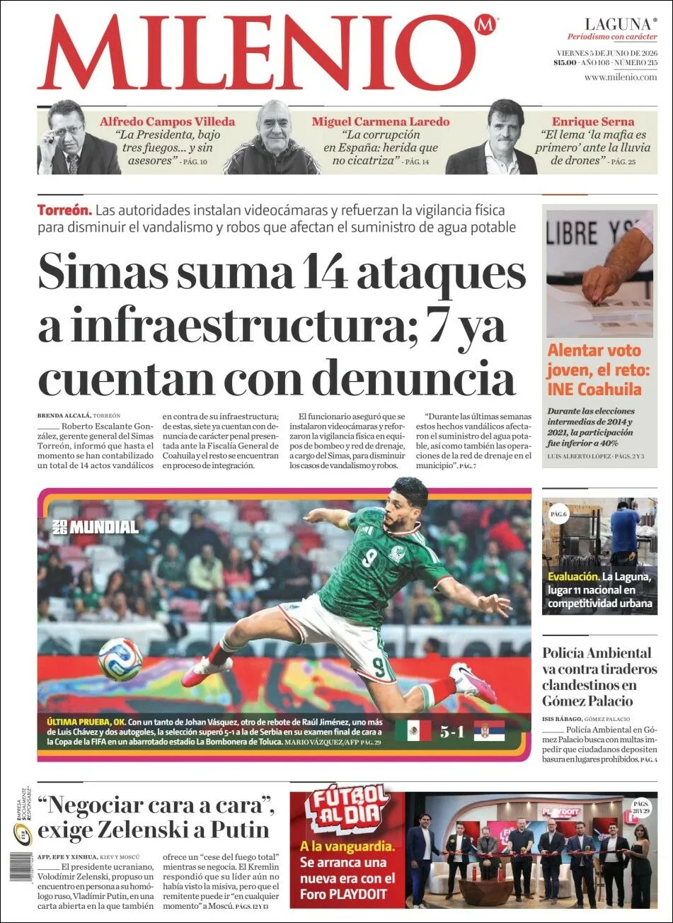 Portada de Milenio Laguna del viernes, 5 de junio de 2026