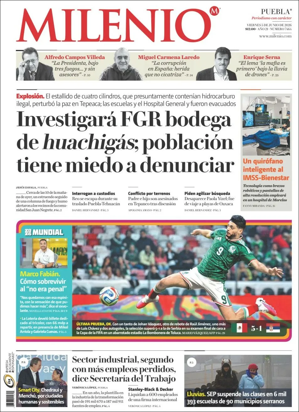 Portada de Milenio Puebla del viernes, 5 de junio de 2026