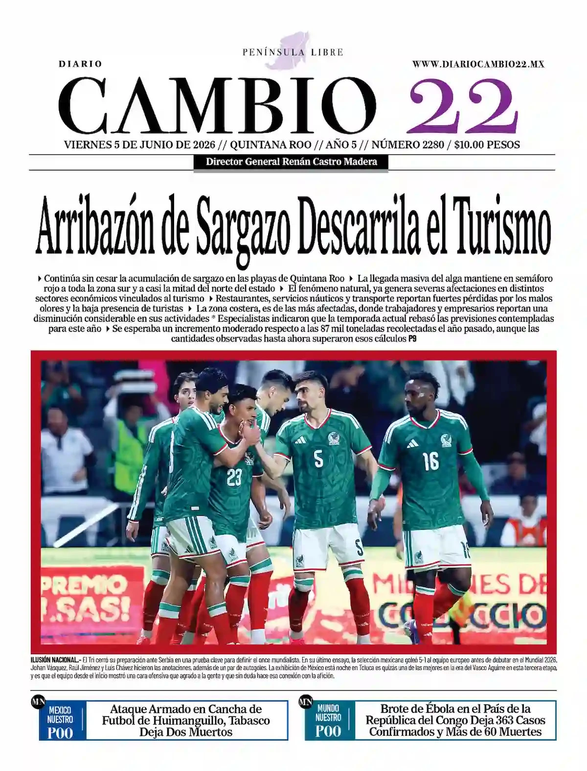 Portada de Diario Cambio 22 (contraportada) del viernes, 5 de junio de 2026