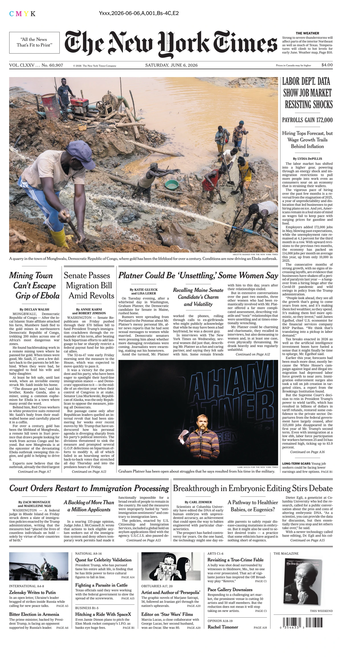 Portada de The New York Times (national) del sábado, 6 de junio de 2026