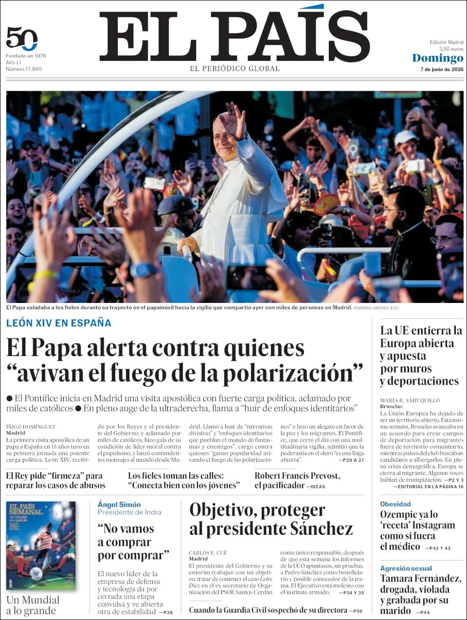 Portada de El Pais