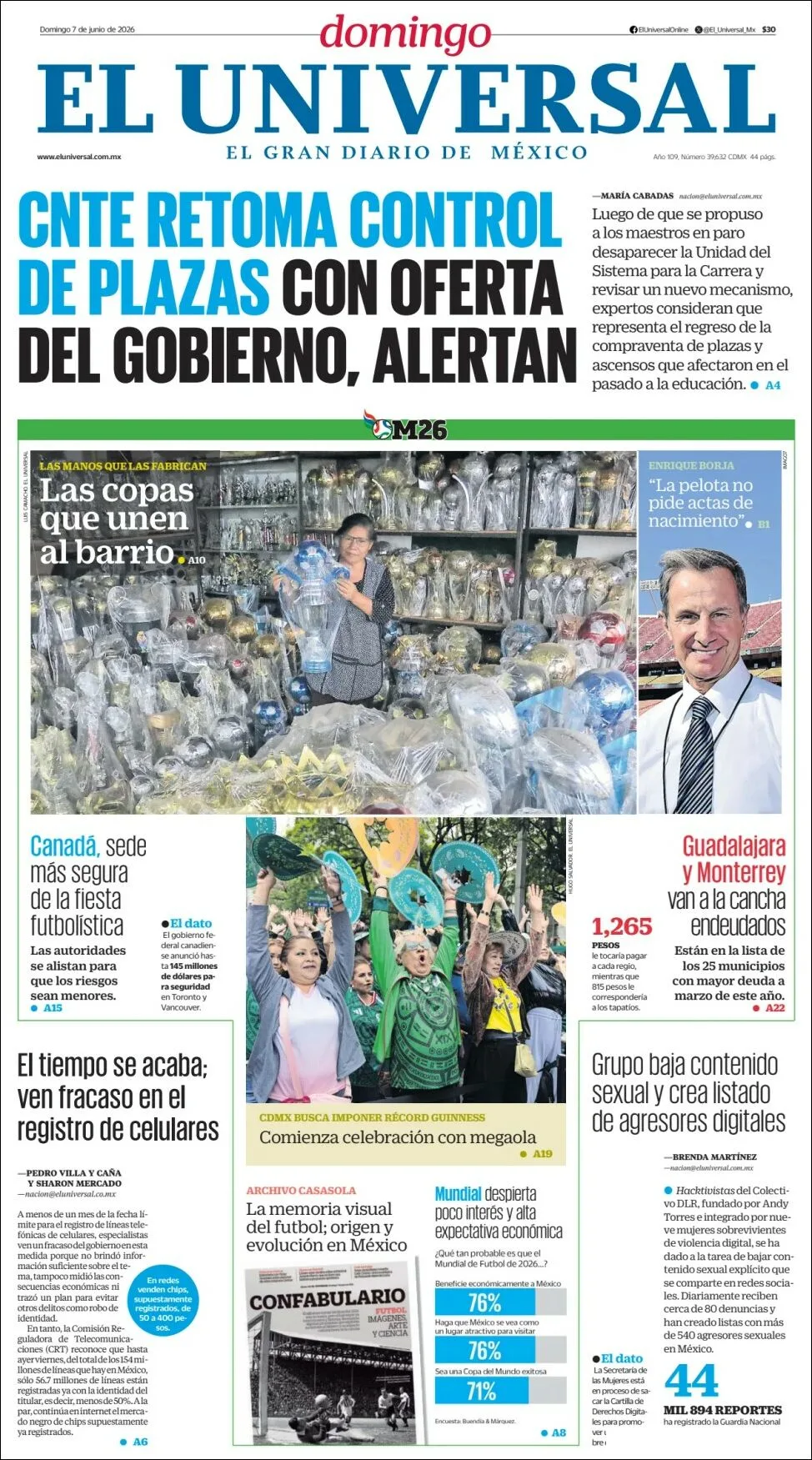 Portada de El Universal