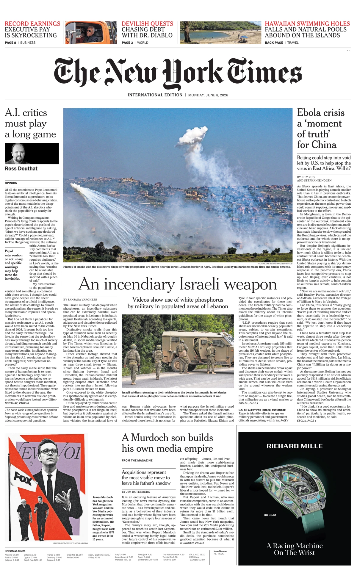 Portada de The New York Times (international) del lunes, 8 de junio de 2026