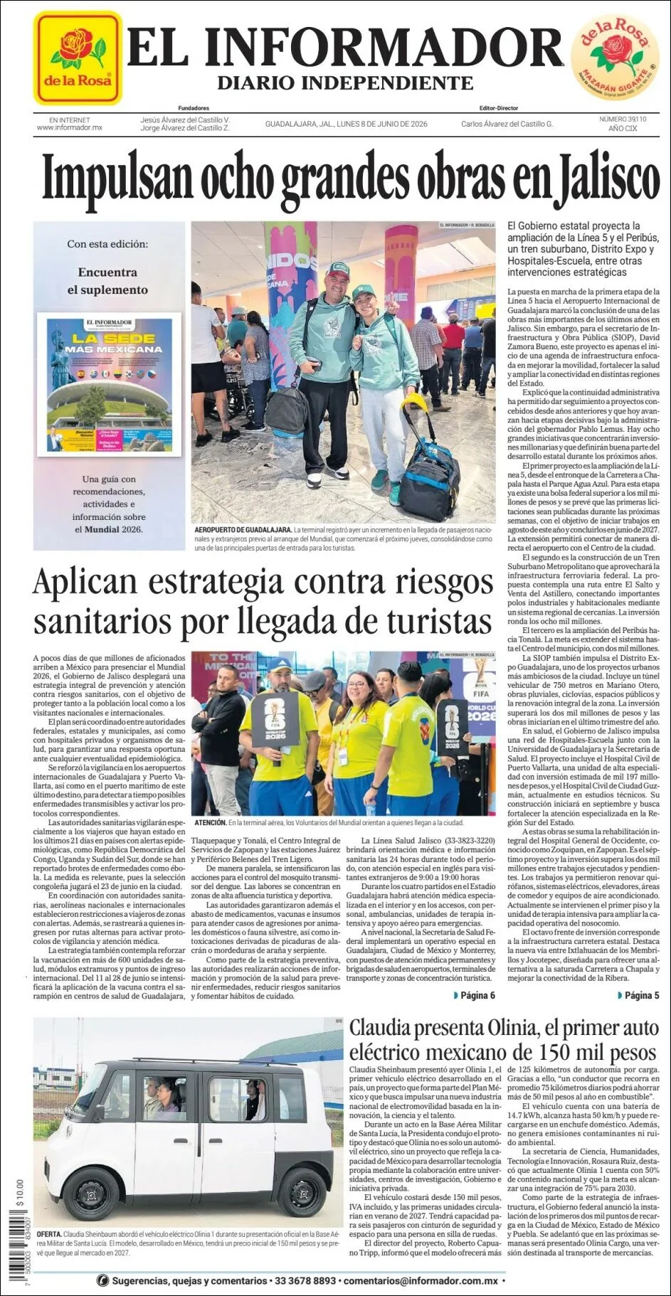 Portada de El Informador del lunes, 8 de junio de 2026