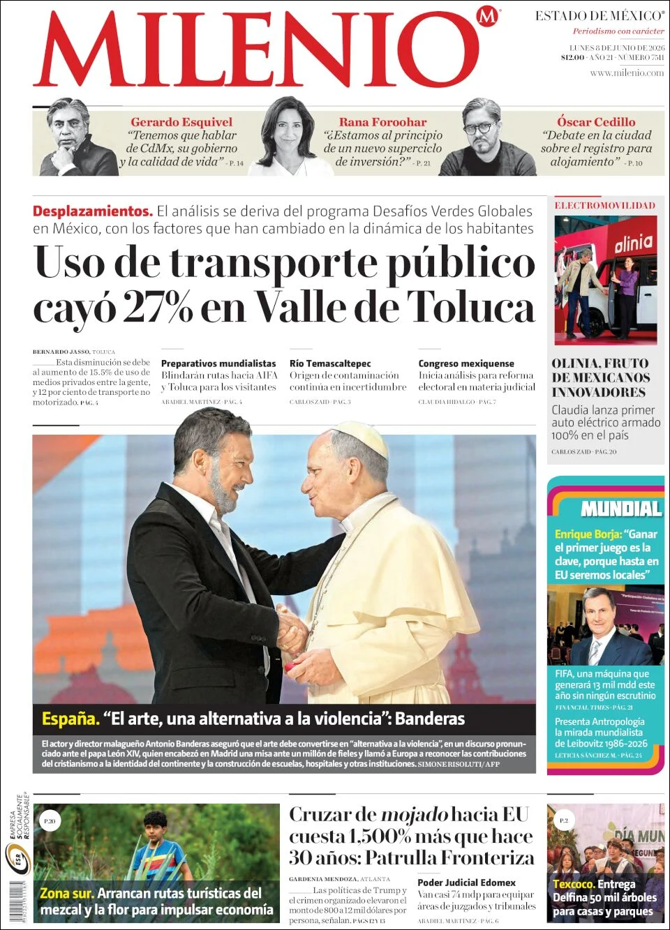 Portada de Milenio Edo de Mexico del lunes, 8 de junio de 2026