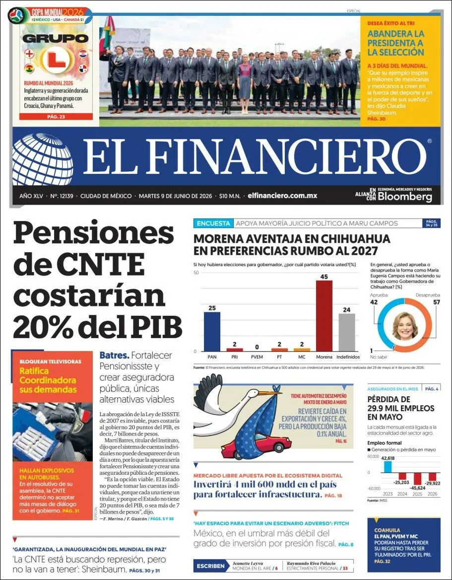 Portada de El Financiero del martes, 9 de junio de 2026