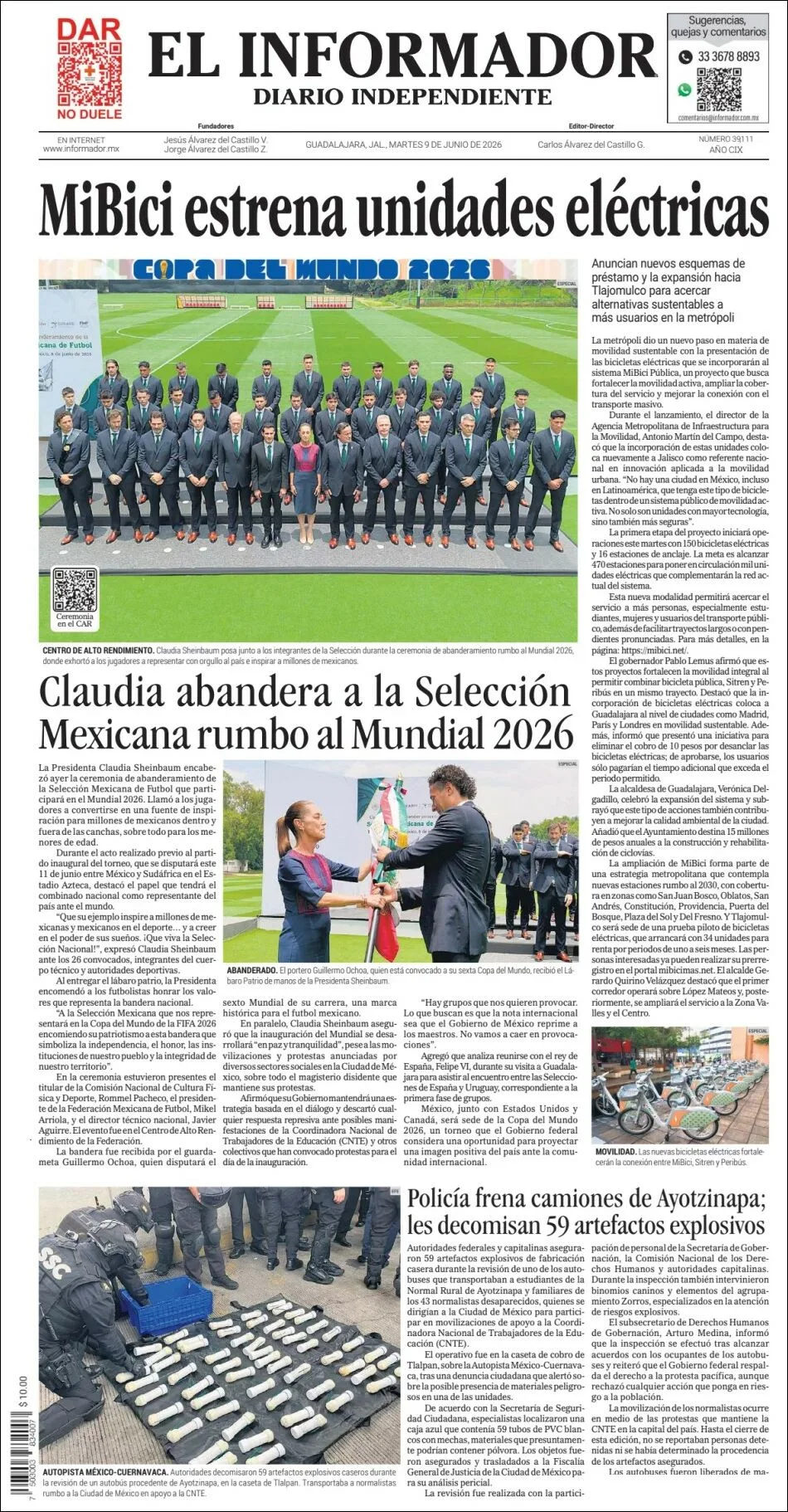 Portada de El Informador del martes, 9 de junio de 2026