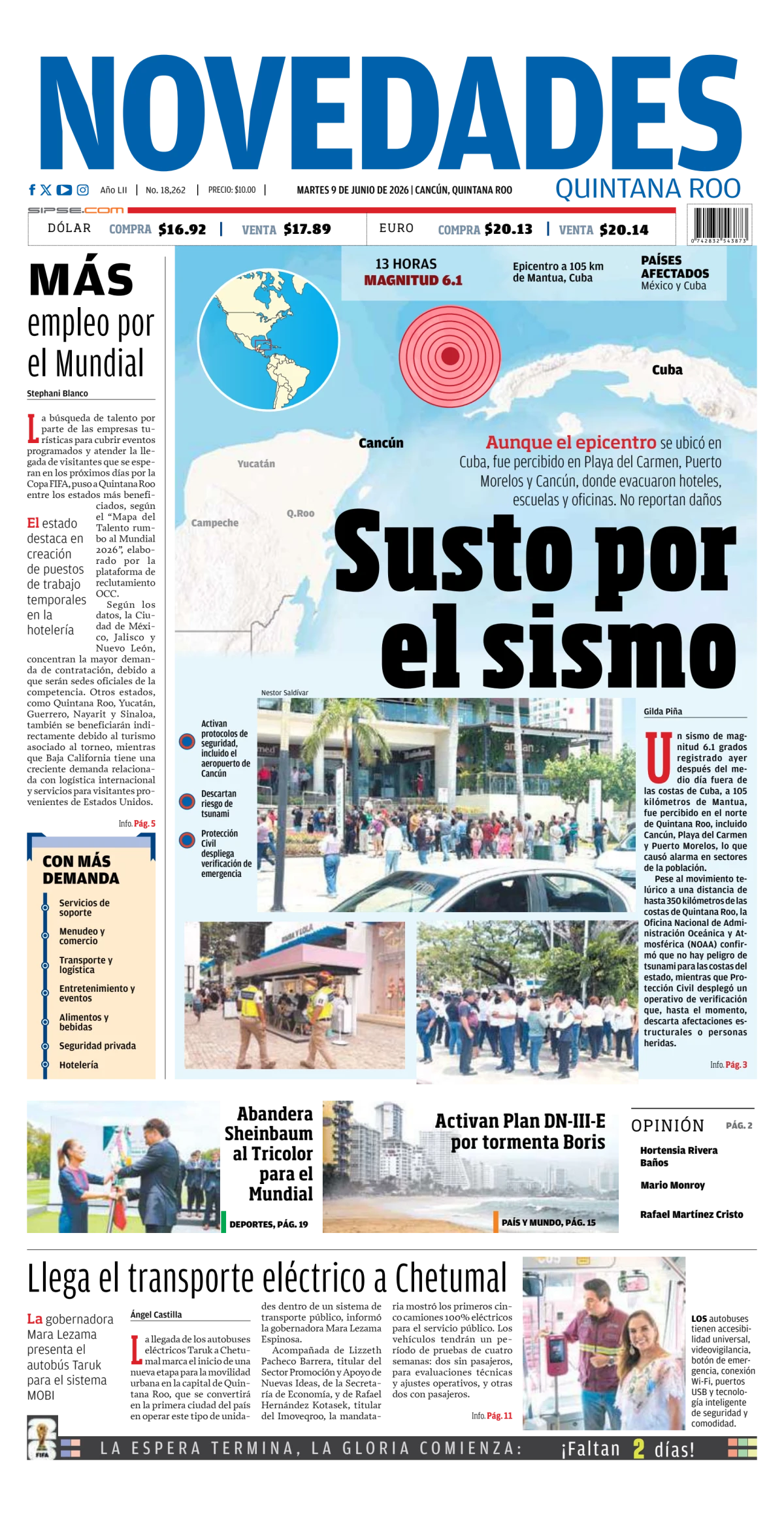 Portada de Novedades Quintana Roo del martes, 9 de junio de 2026