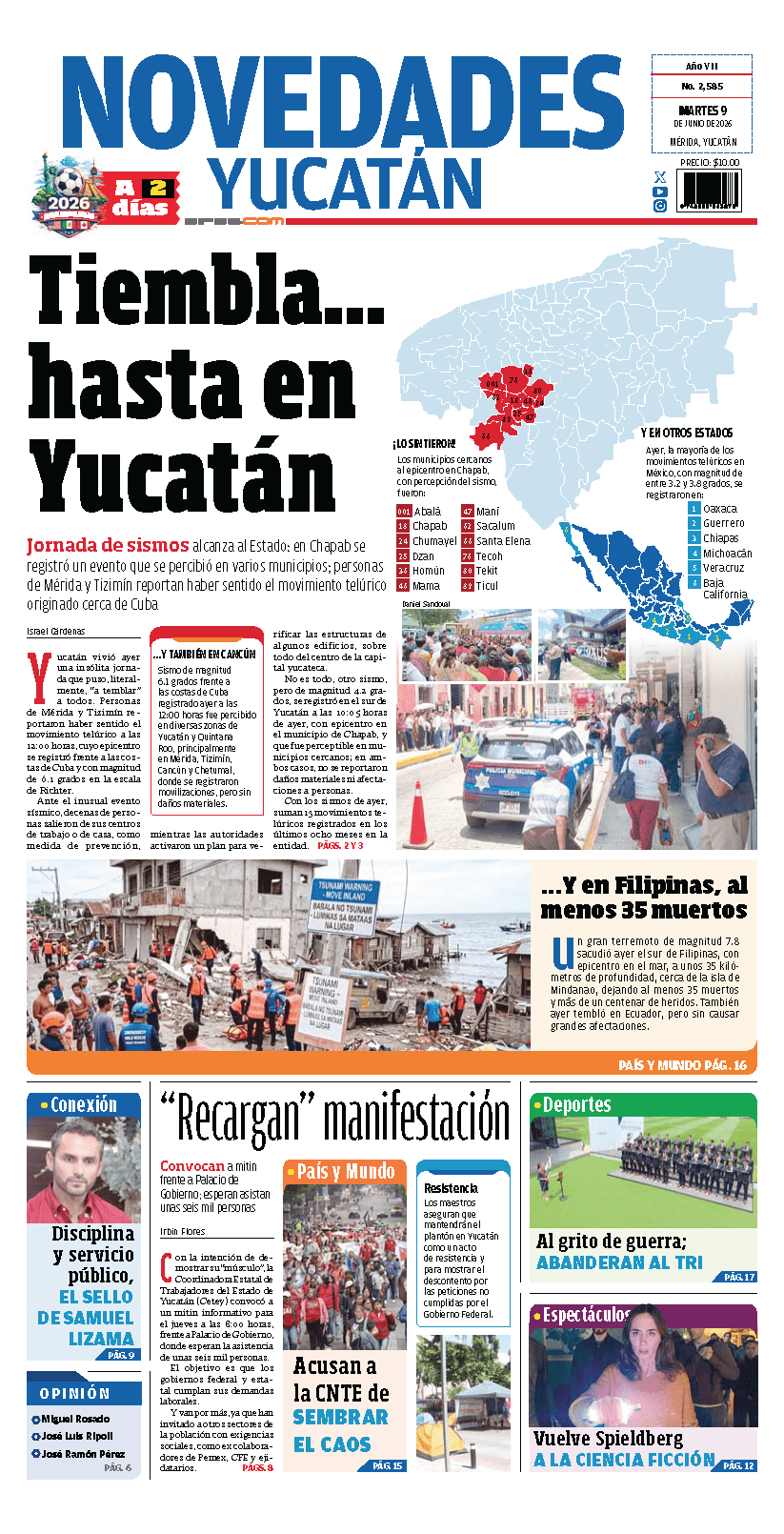 Portada de Novedades Yucatan del martes, 9 de junio de 2026