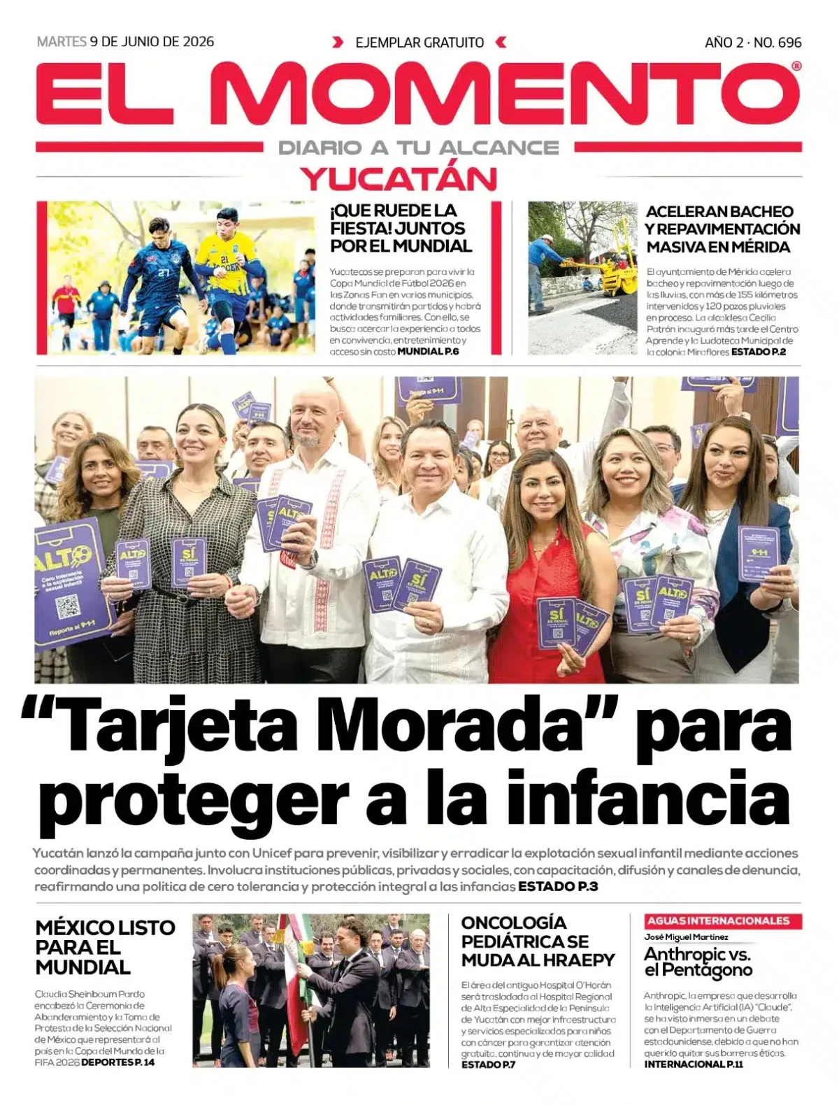 Portada de El Momento Yucatan del martes, 9 de junio de 2026