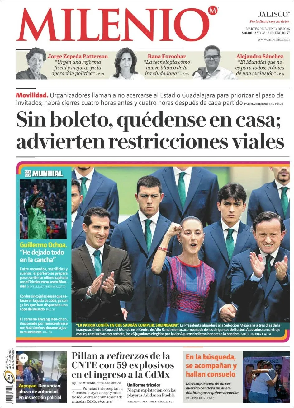 Portada de Milenio Jalisco del martes, 9 de junio de 2026