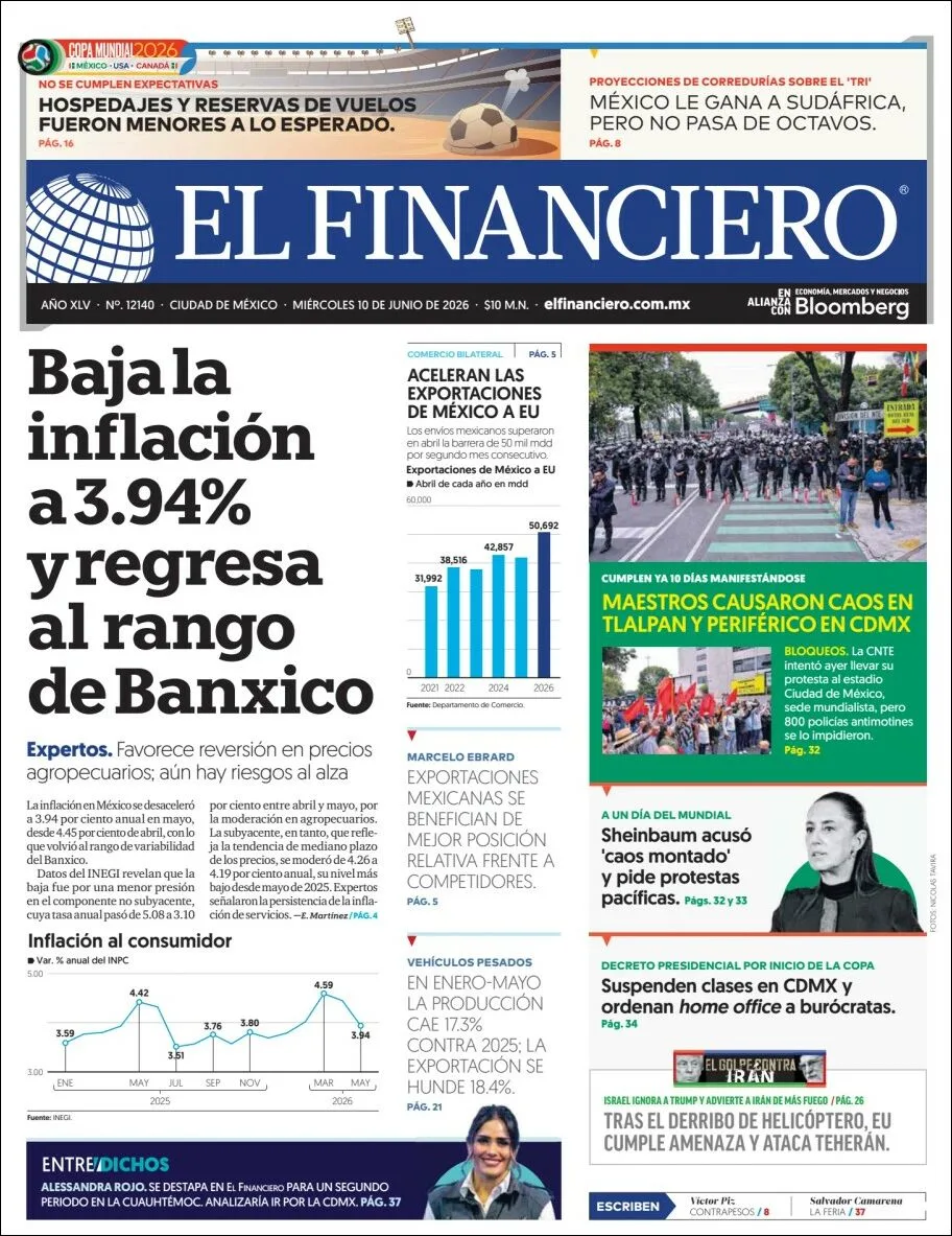 Portada de El Financiero del miércoles, 10 de junio de 2026
