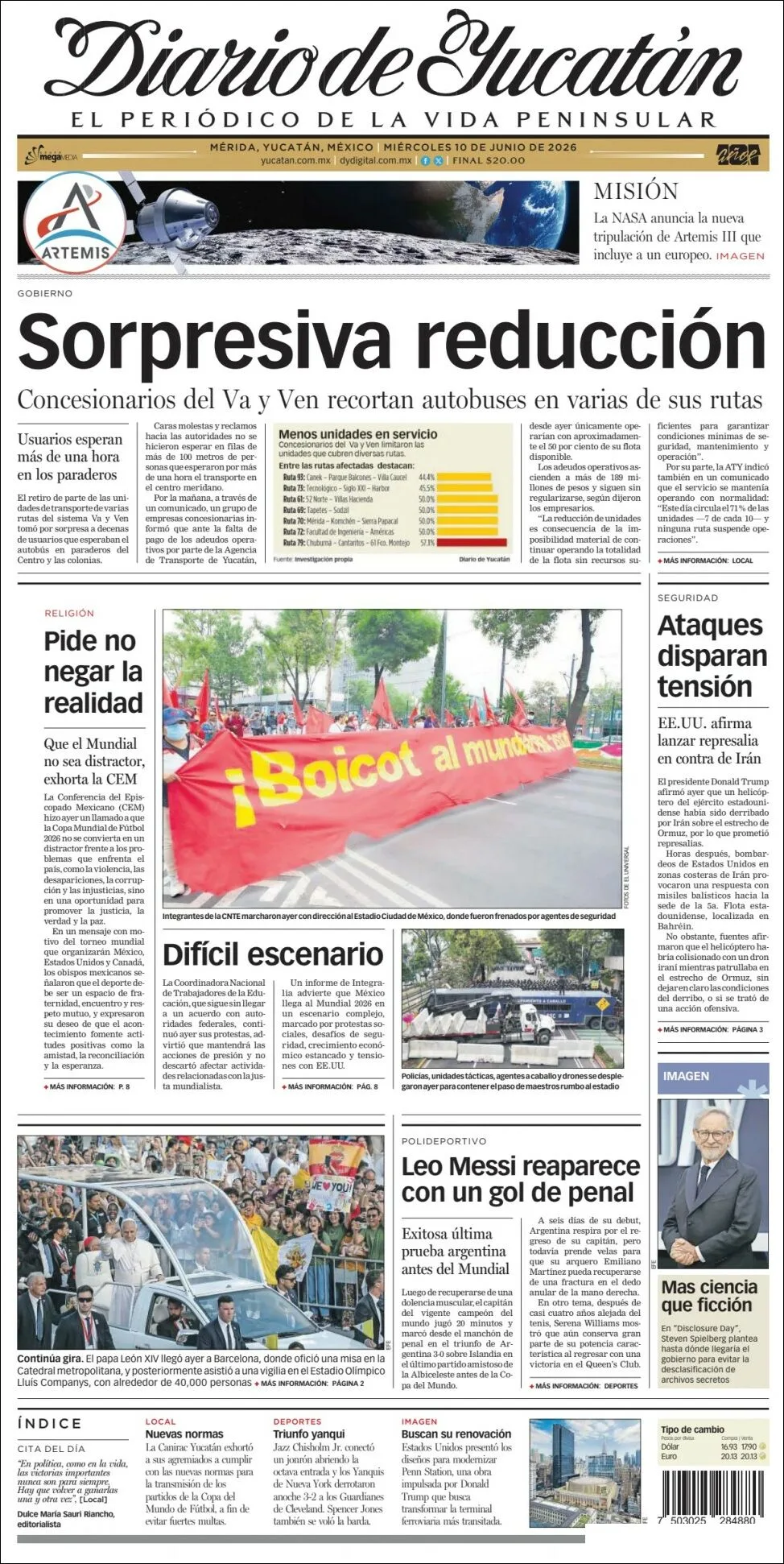 Portada de Diario de Yucatán del miércoles, 10 de junio de 2026