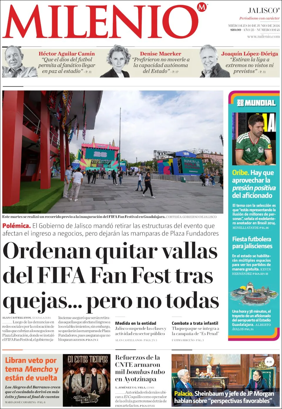 Portada de Milenio Jalisco del miércoles, 10 de junio de 2026