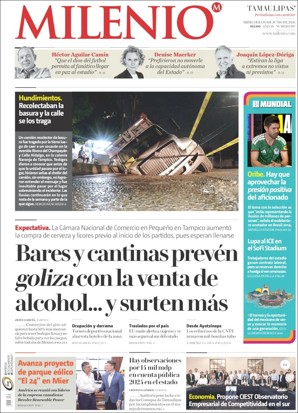 Portada de Milenio Tamaulipas del miércoles, 10 de junio de 2026