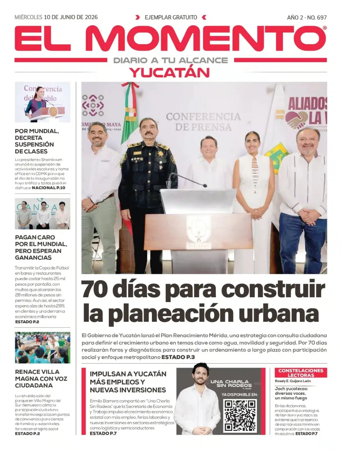 Portada de El Momento Yucatan del miércoles, 10 de junio de 2026