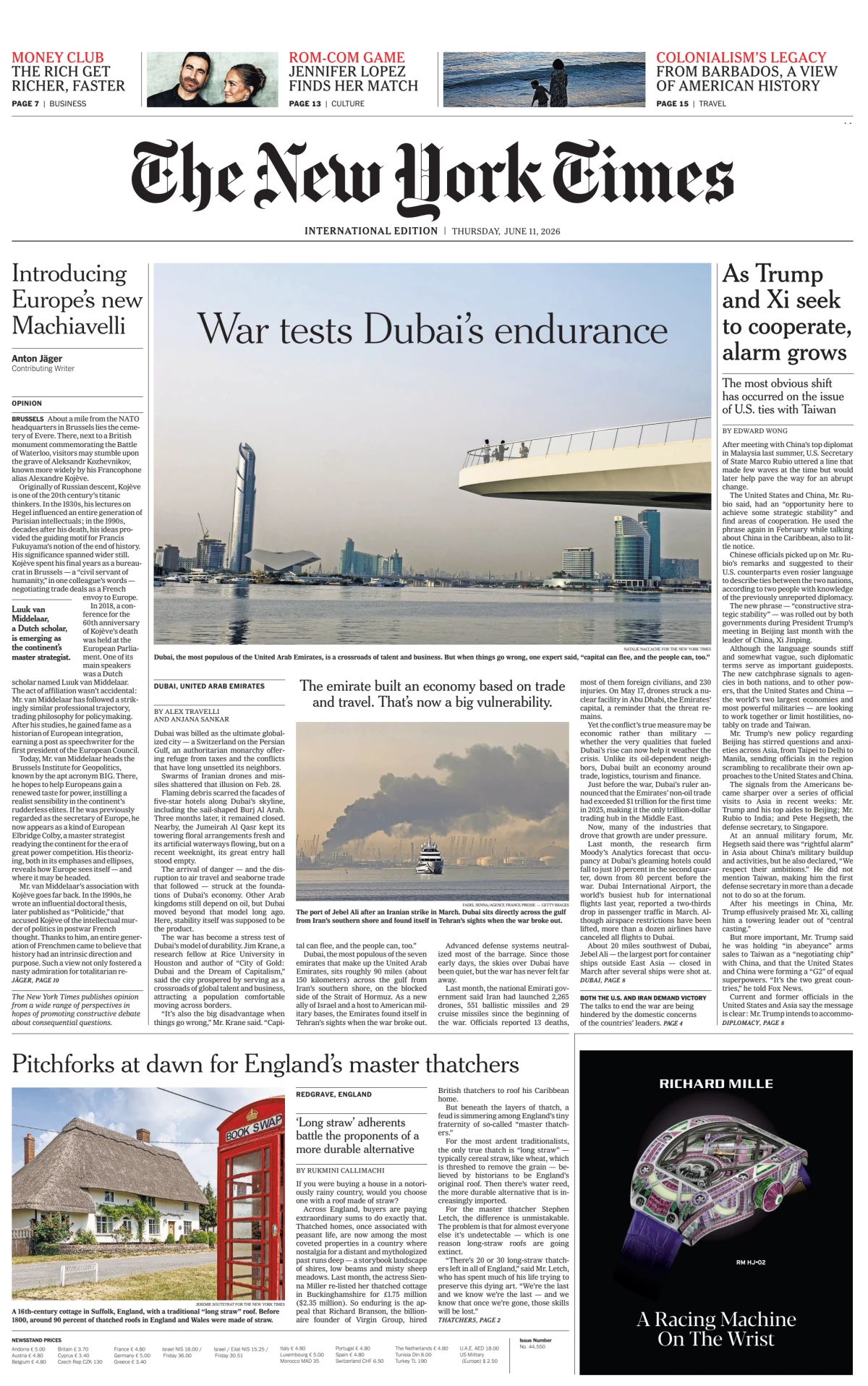 Portada de The New York Times (international) del jueves, 11 de junio de 2026