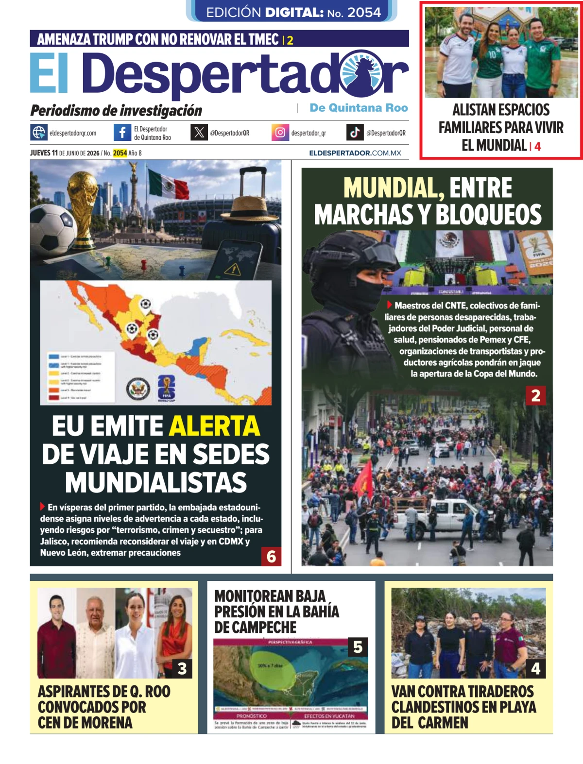 Portada de El Despertador de Quintana Roo del jueves, 11 de junio de 2026