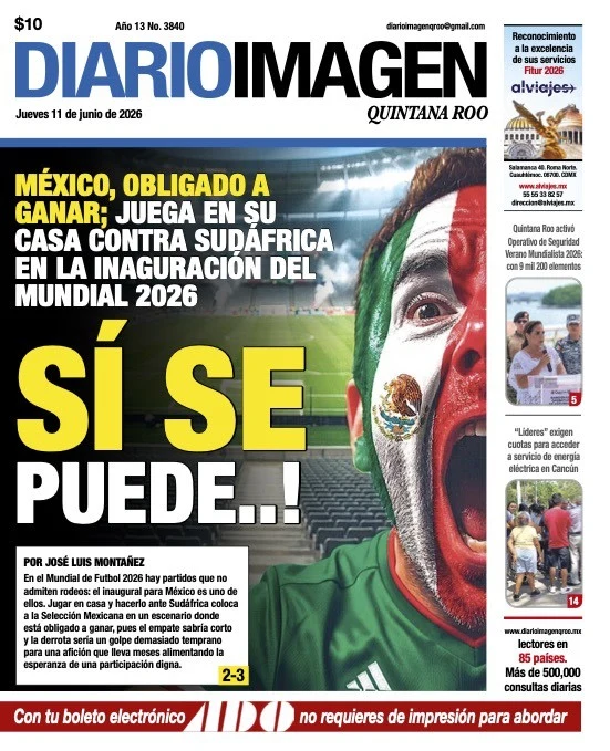 Portada de Diario Imagen Quintana Roo del jueves, 11 de junio de 2026