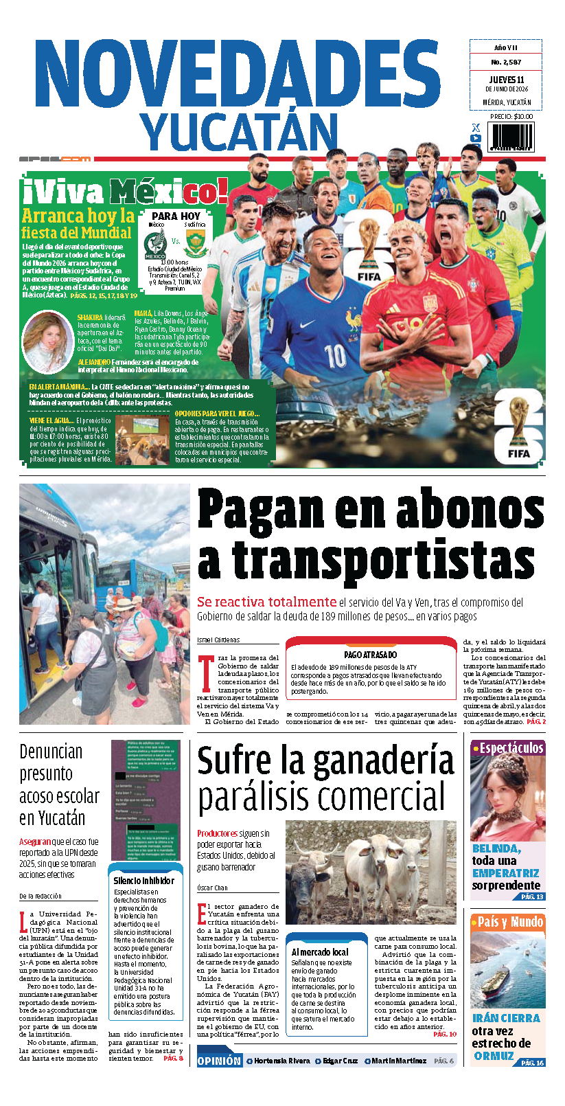 Portada de Novedades Yucatan del jueves, 11 de junio de 2026