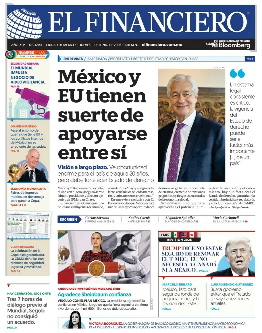 Portada de El Financiero del jueves, 11 de junio de 2026