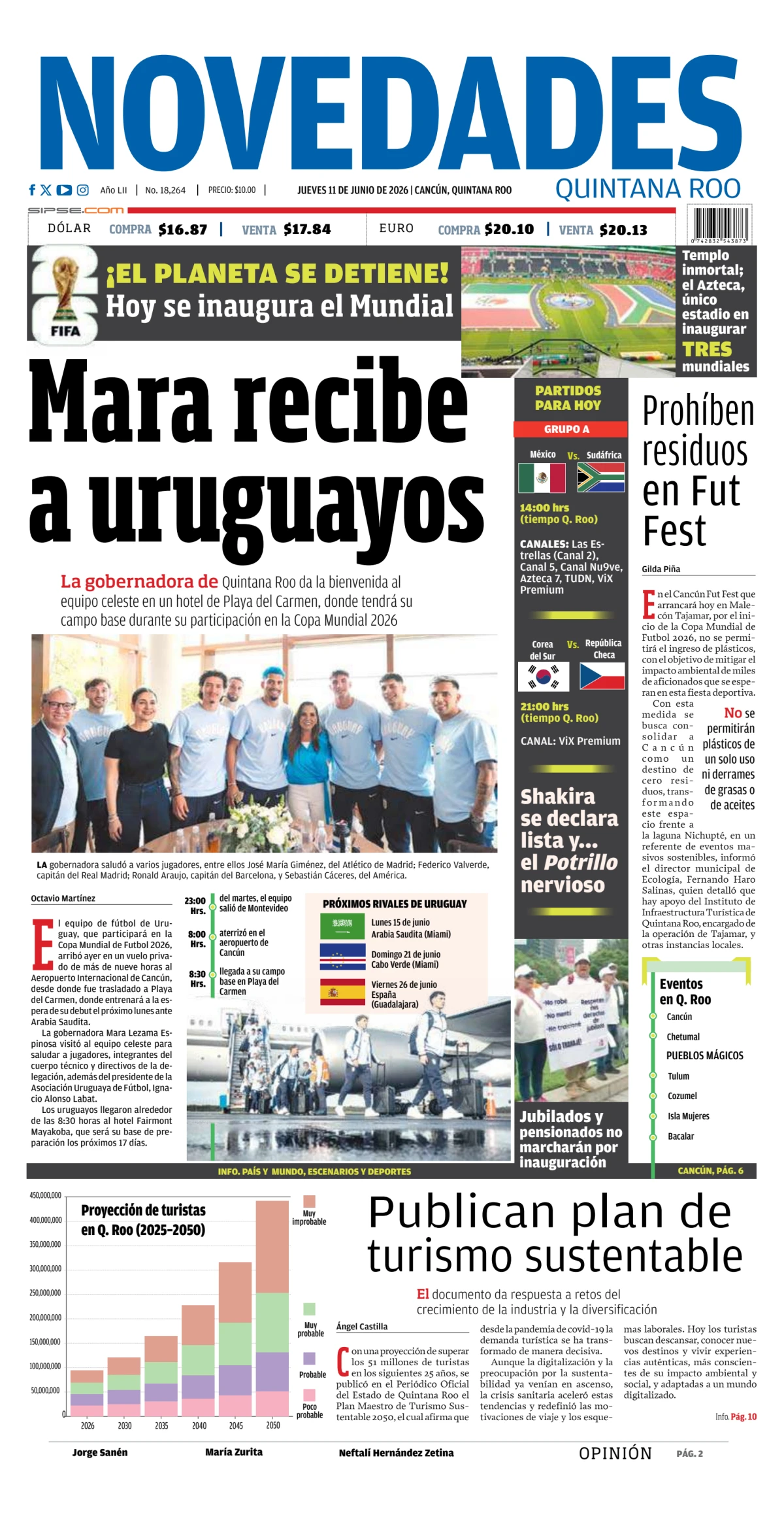Portada de Novedades Quintana Roo del jueves, 11 de junio de 2026
