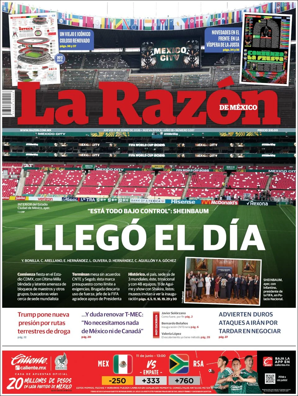 Portada de La Razon del jueves, 11 de junio de 2026