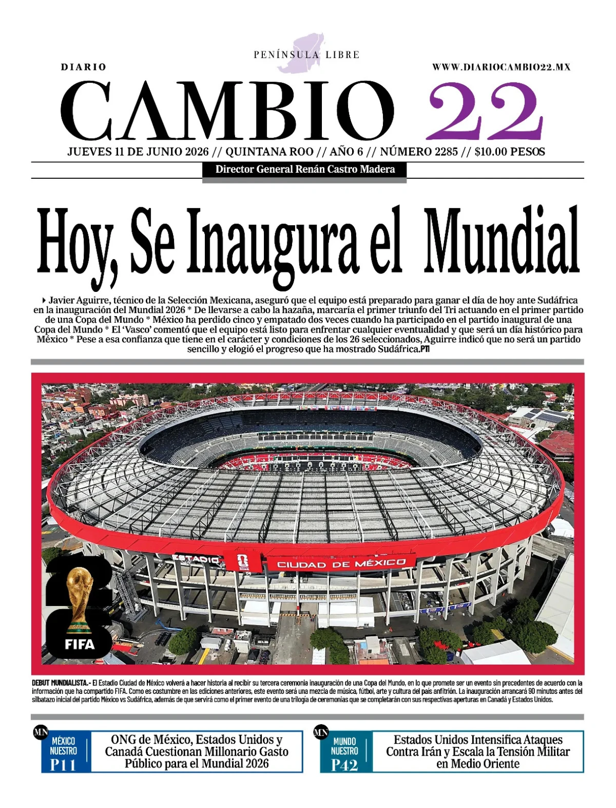 Portada de Diario Cambio 22 (contraportada)