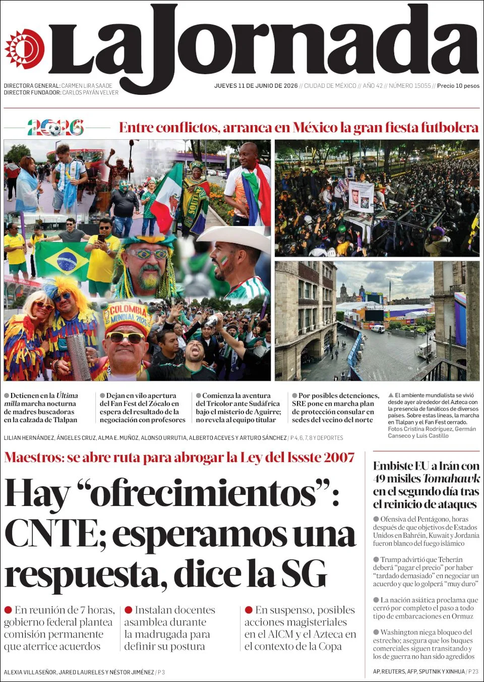 Portada de La Jornada del jueves, 11 de junio de 2026