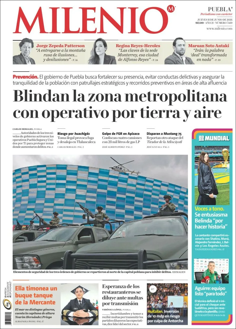 Portada de Milenio Puebla del jueves, 11 de junio de 2026