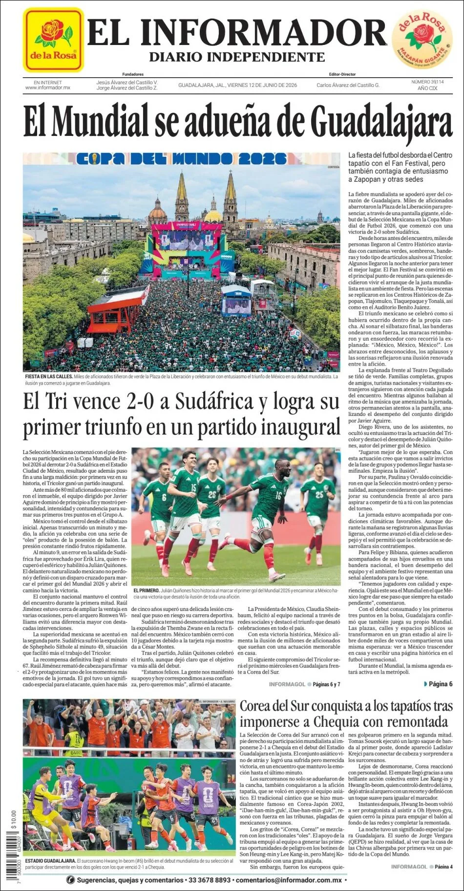 Portada de El Informador del viernes, 12 de junio de 2026