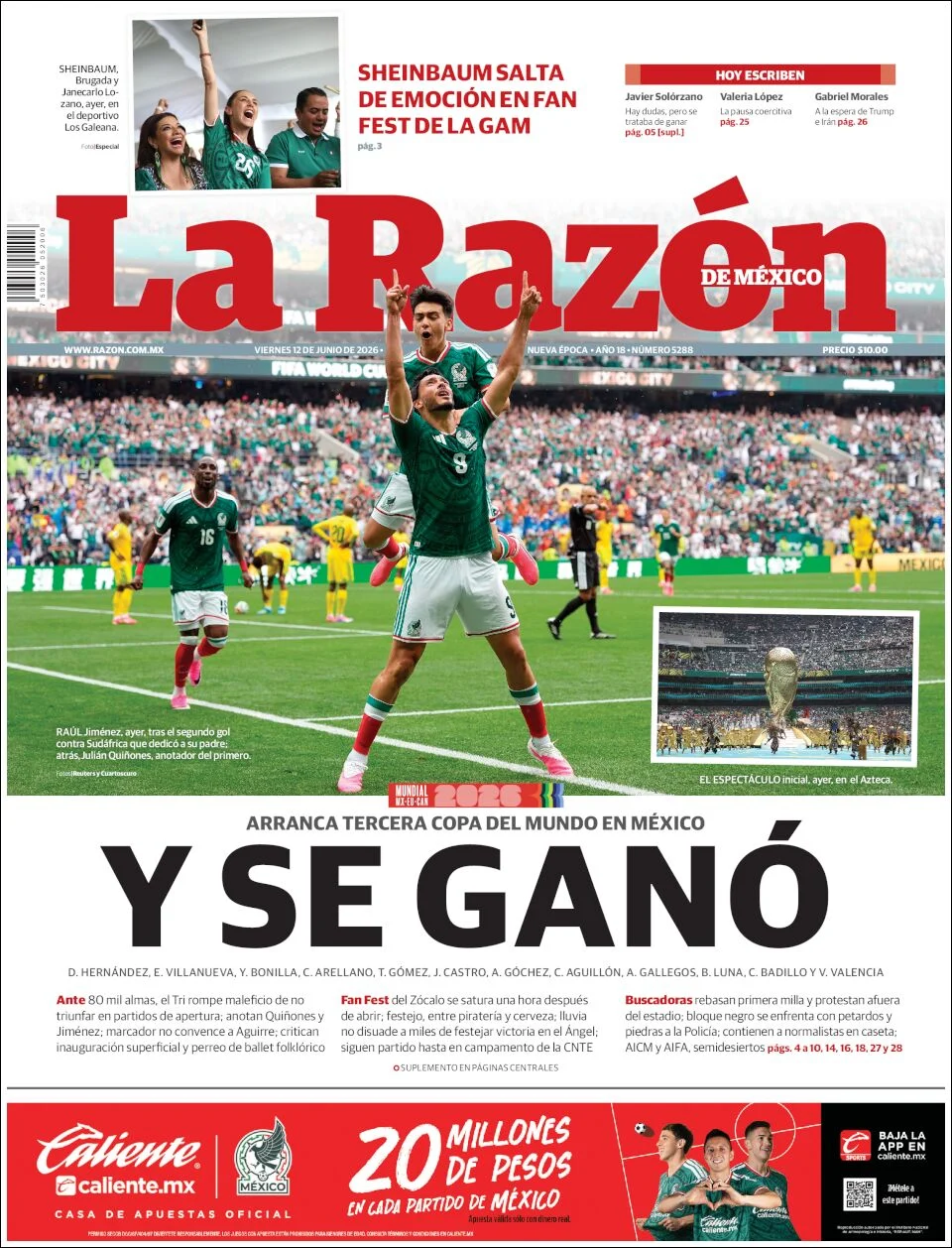 Portada de La Razon del viernes, 12 de junio de 2026