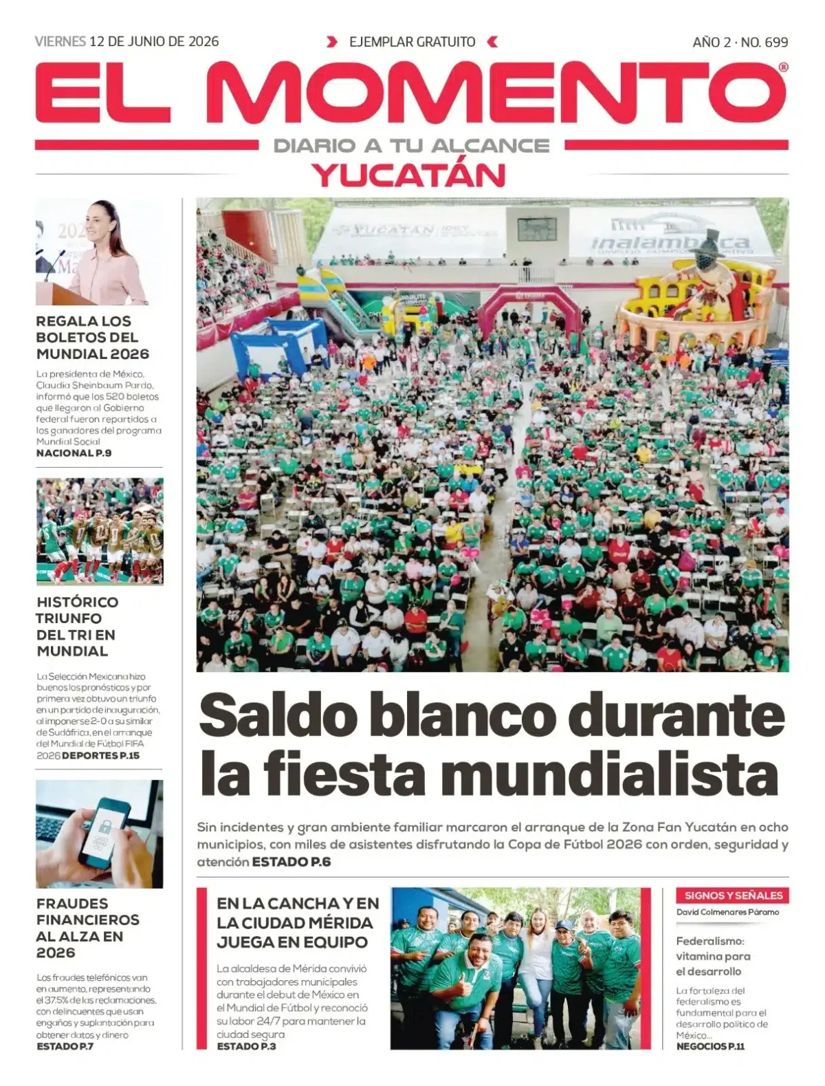Portada de El Momento Yucatan del viernes, 12 de junio de 2026