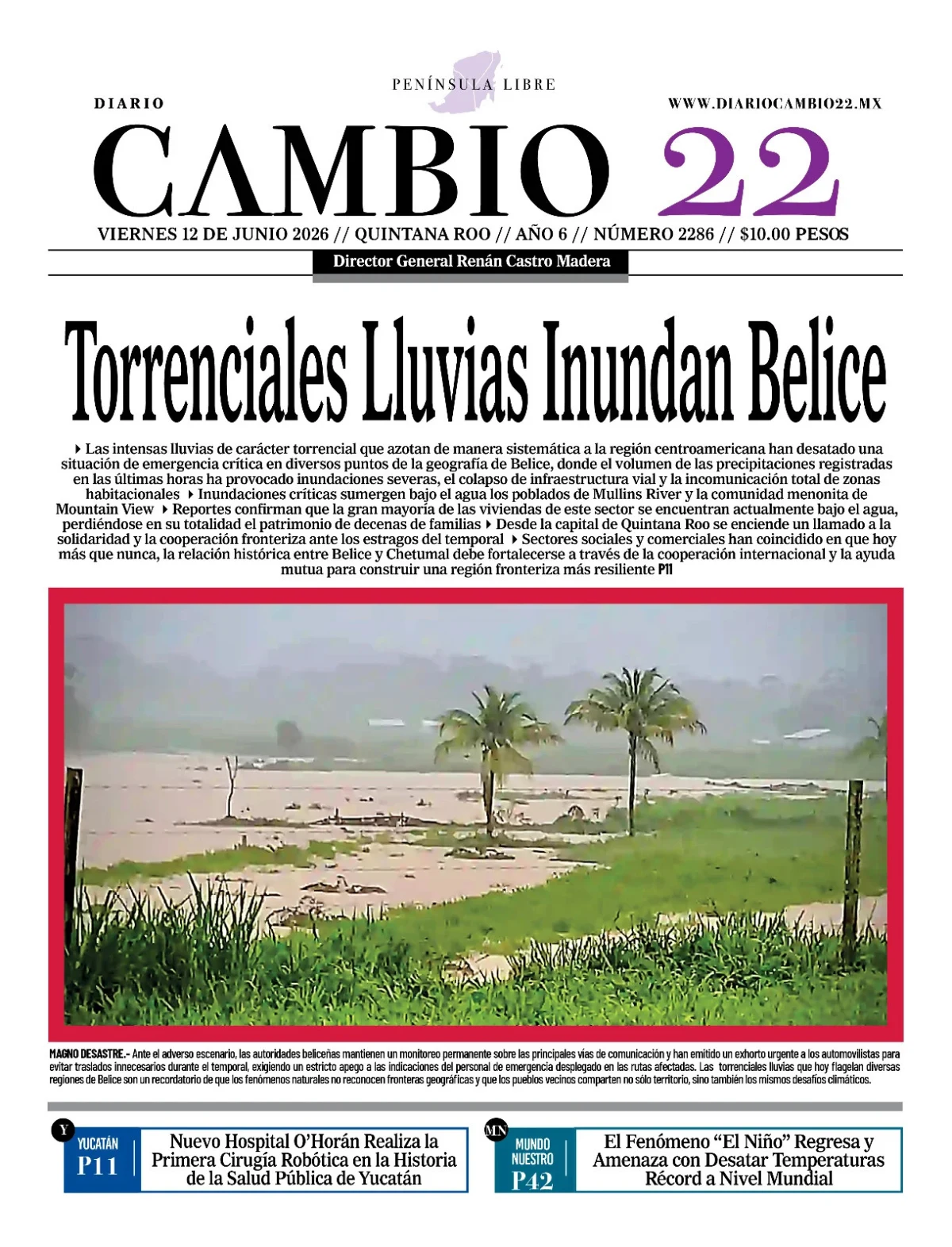 Portada de Diario Cambio 22 (contraportada) del viernes, 12 de junio de 2026