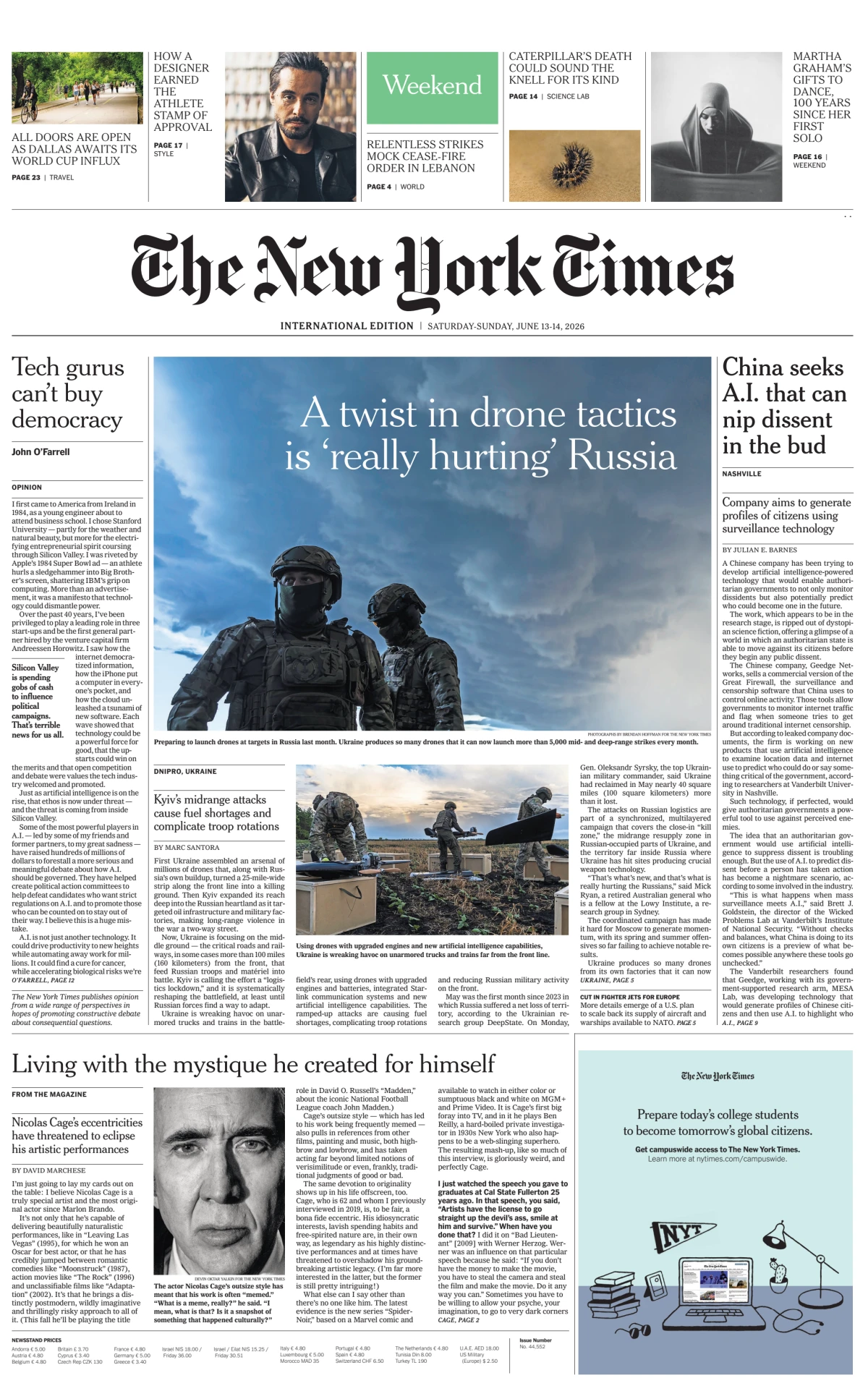 Portada de The New York Times (international)