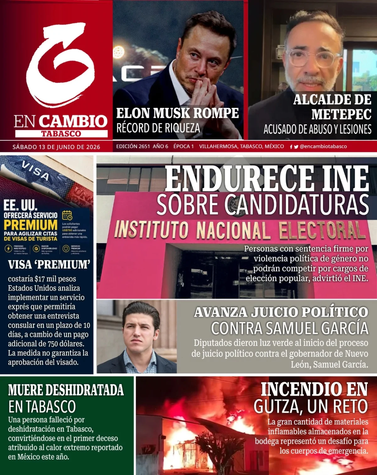 Portada de En Cambio - Tabasco (portada) del 2026-06-13