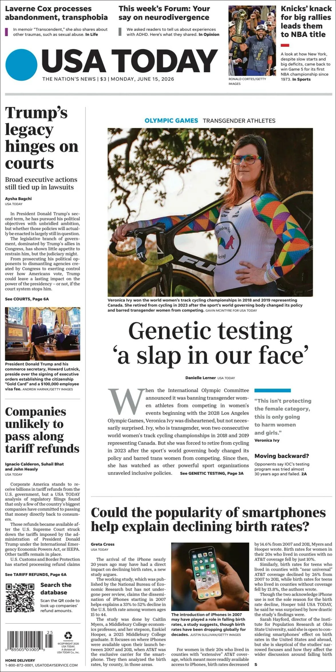 Portada de Usa Today
