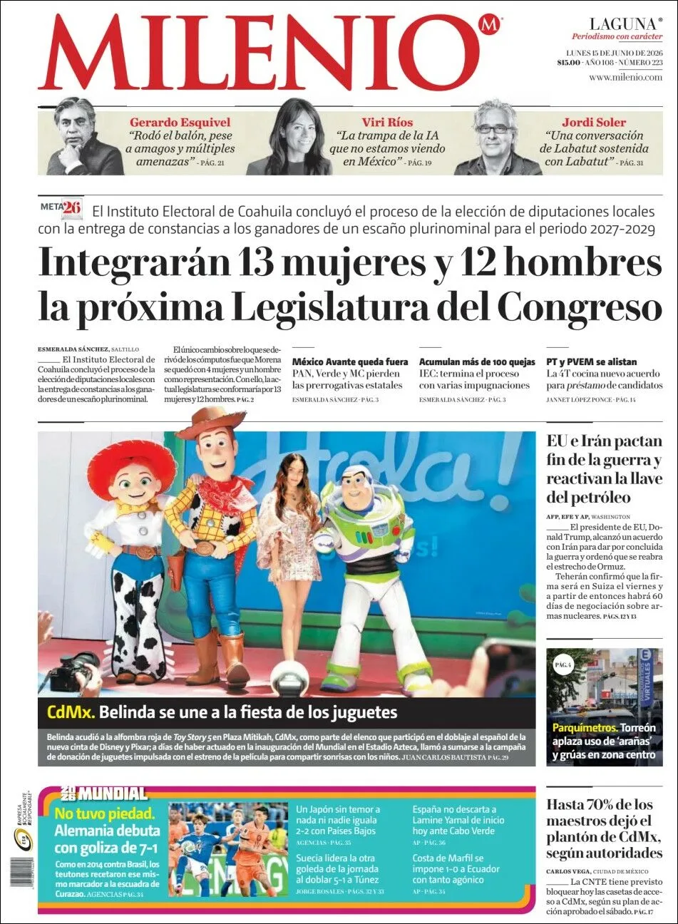 Portada de Milenio Laguna del lunes, 15 de junio de 2026