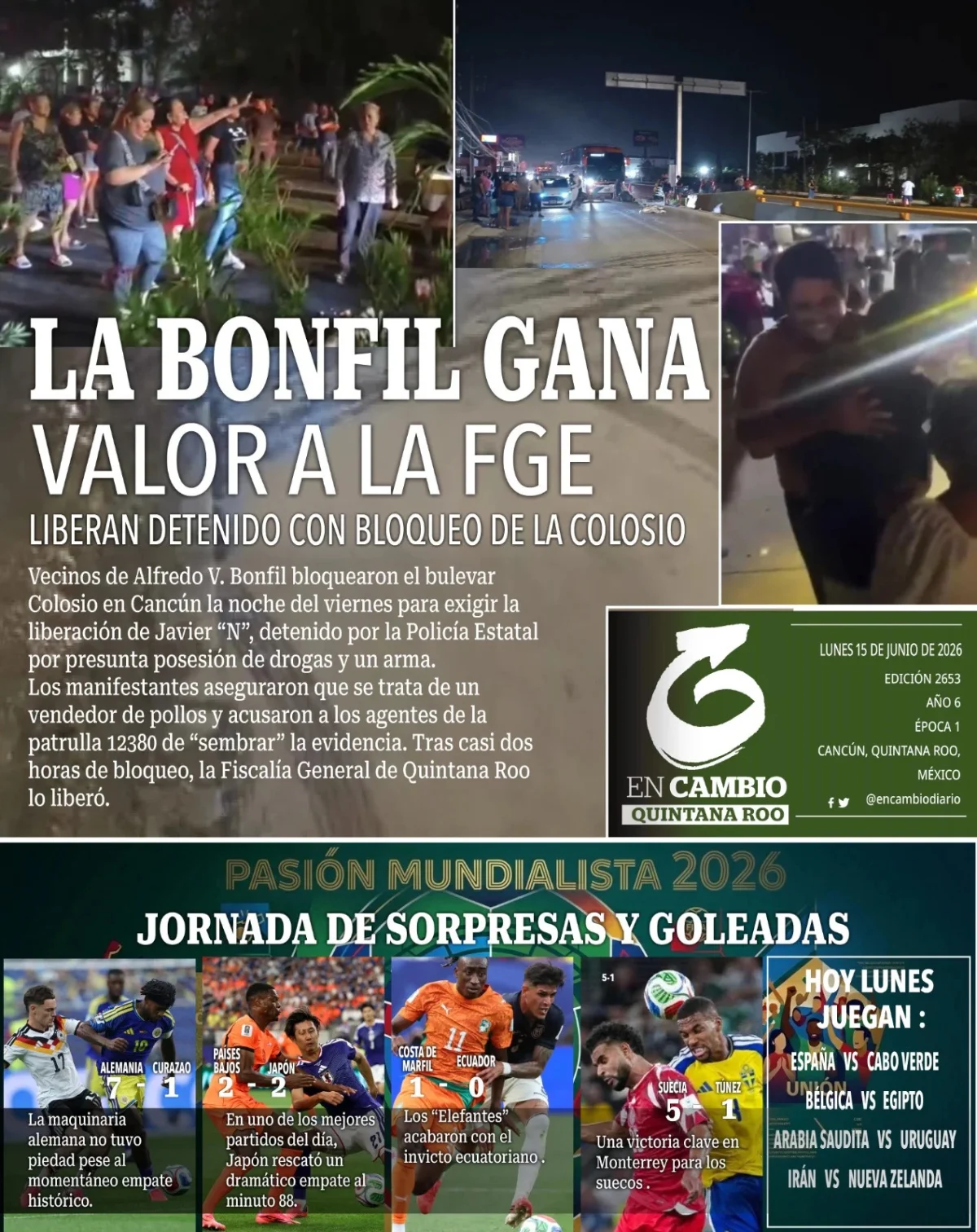 Portada de En Cambio - Quintana Roo (contraportada) del lunes, 15 de junio de 2026